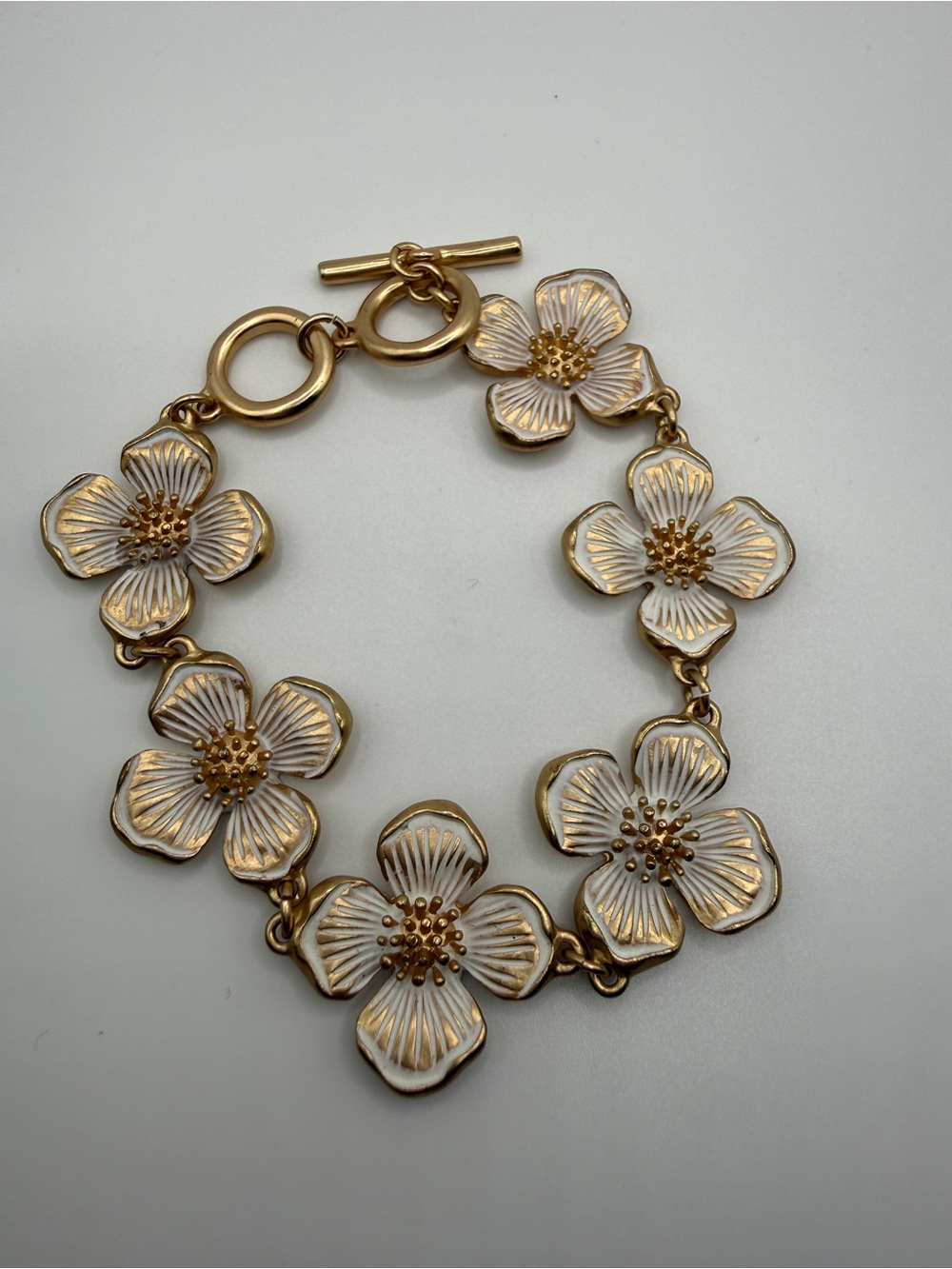 Southern Living Gold and White Enamel Floral Bracelet